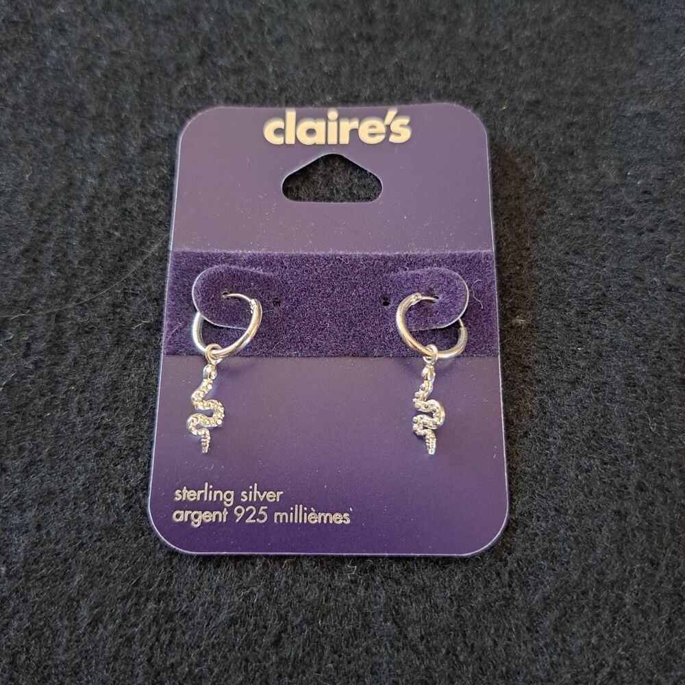 Claire's  925 Sterling Silver Hoop snake Earrings Brand New